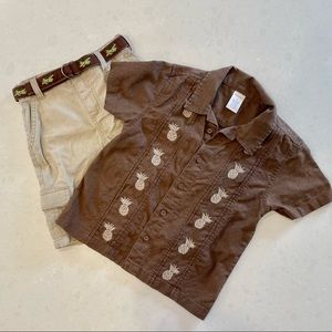 Gymboree boys linen shirt and short set size 3t and 4t with belt